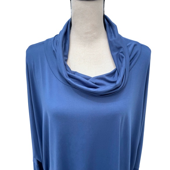 YANA K BLUE COWL NECK LONG SLEEVE OVERSIZED LOOSE FIT PONCHO TOP - Picture 2 of 11